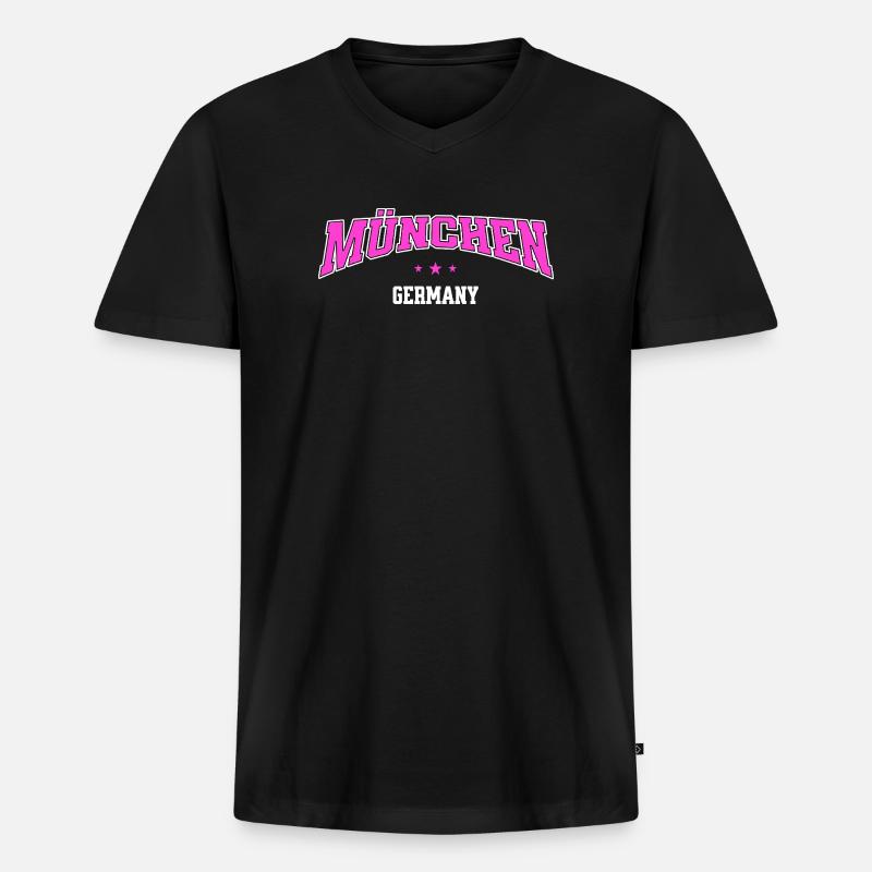 München Germany Statement Schriftzug Urban Pink - Männer Premium Bio T-Shirt mit V-Ausschnitt - Schwarz