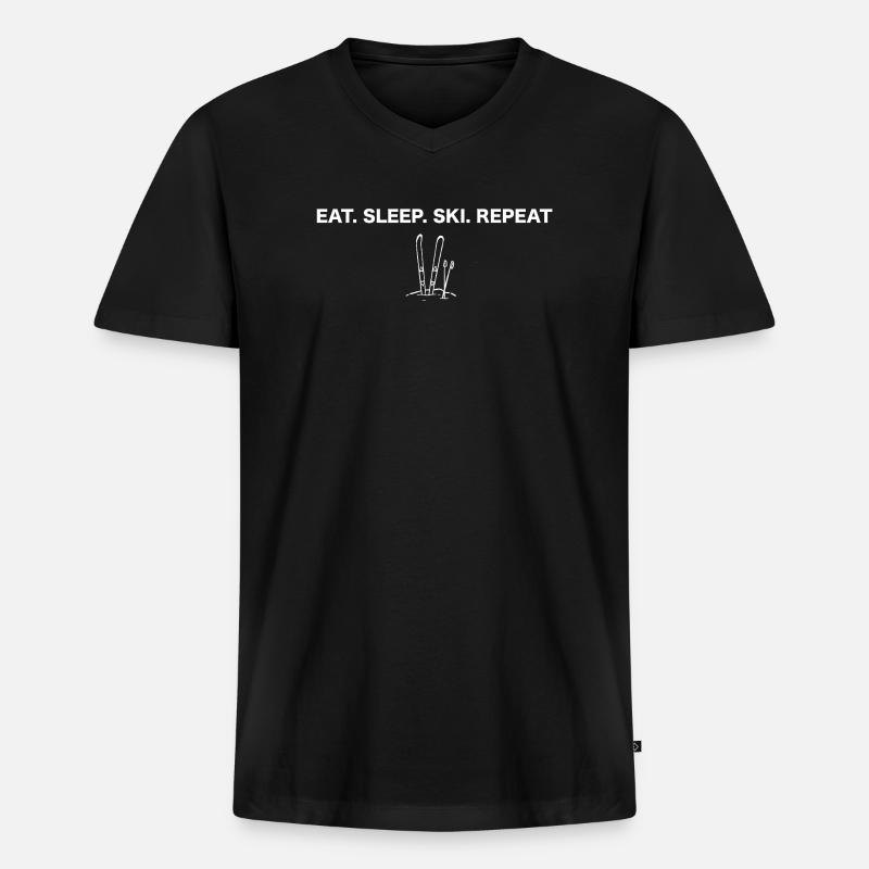 Eat. Sleep. Ski. Repeat - Männer Premium Bio T-Shirt mit V-Ausschnitt - Schwarz