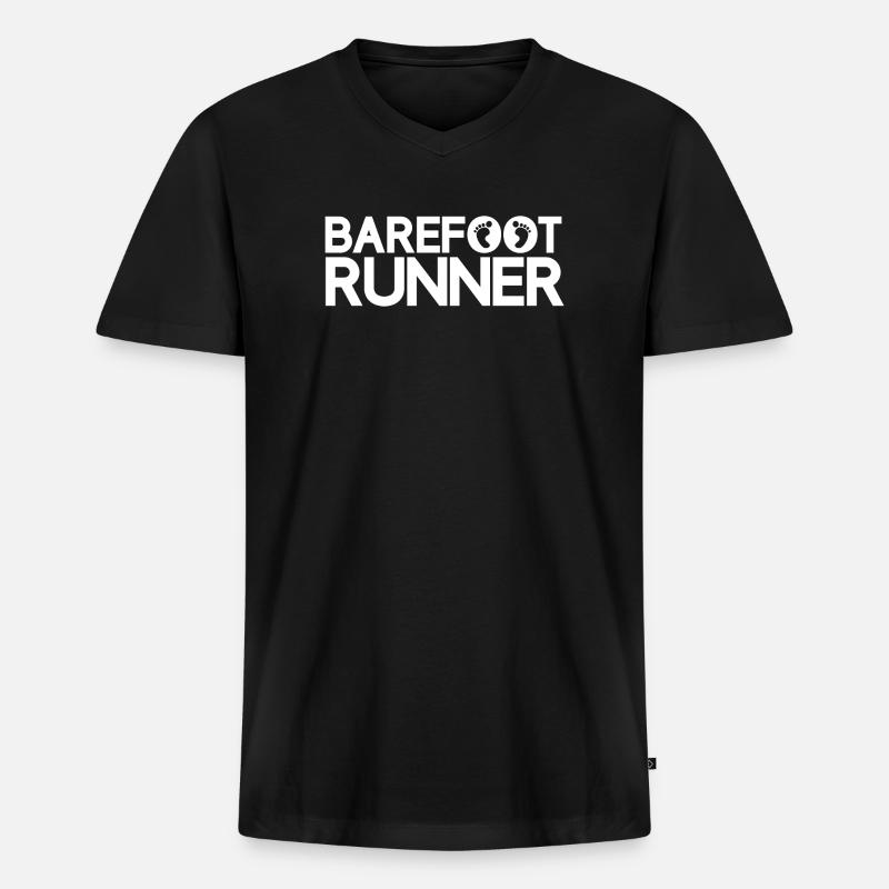 Barfußläufer - Männer Premium Bio T-Shirt mit V-Ausschnitt - Schwarz