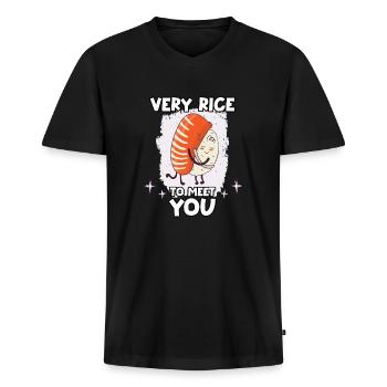 Lustiges Sushi-Motiv Nigiri-Reis Japanische Küche - Männer Premium Bio T-Shirt mit V-Ausschnitt - Schwarz - Vorne - Nico (187cm)