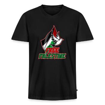 Free Palestine - Männer Premium Bio T-Shirt mit V-Ausschnitt - Schwarz - Vorne - Nico (187cm)