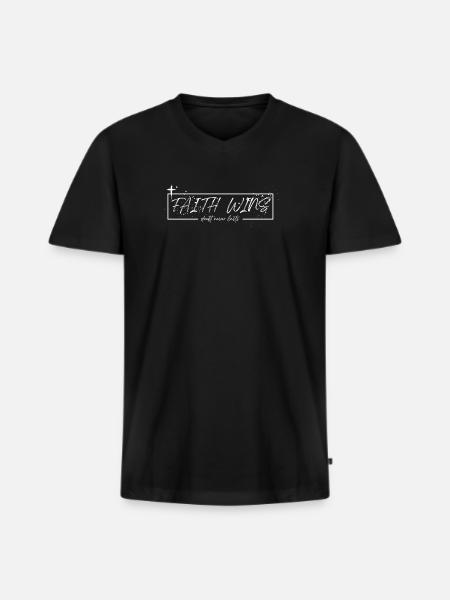 Faith Wins – Doubt Never Lasts - Men's Premium Organic T-shirt with V-neck - black