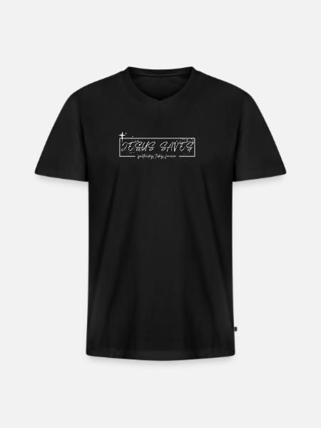 Jesus Saves – Yesterday, Today, Forever - Men's Premium Organic T-shirt with V-neck - black