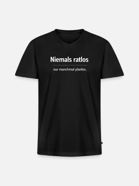 Niemals ratlos, nur planlos manchmal - Männer Premium Bio T-Shirt mit V-Ausschnitt - Schwarz
