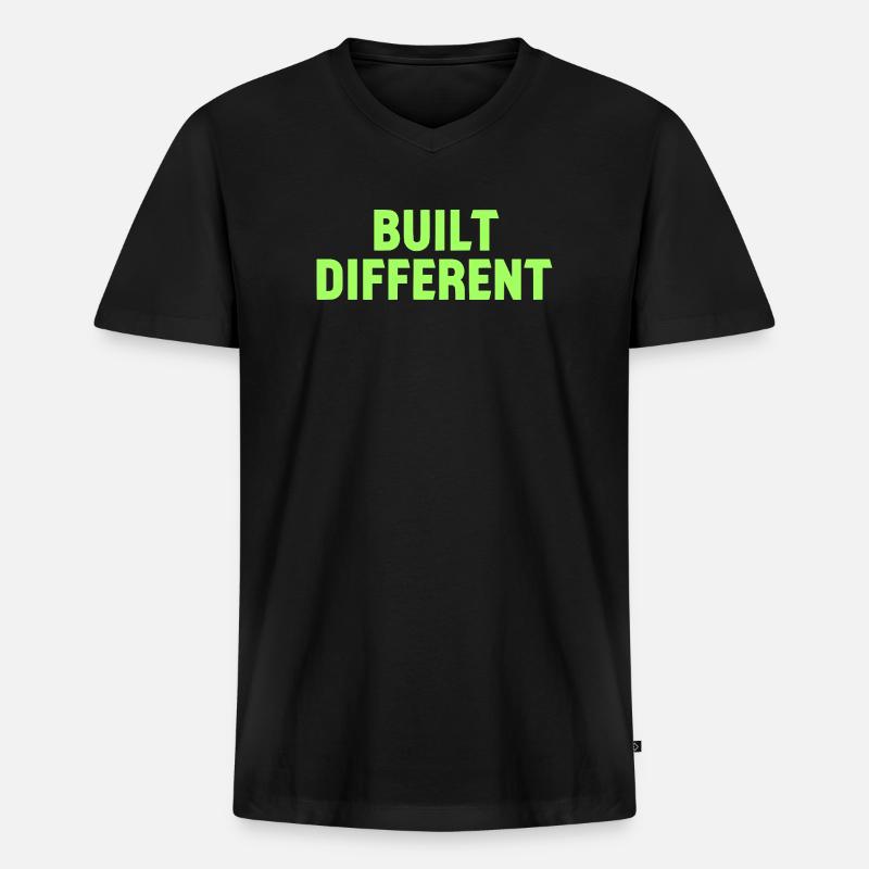 Built Different Neon Tee - Männer Premium Bio T-Shirt mit V-Ausschnitt - Schwarz