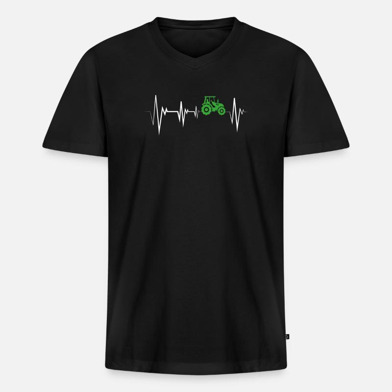 Herzschlag Traktor Bauer - Männer Premium Bio T-Shirt mit V-Ausschnitt - Schwarz