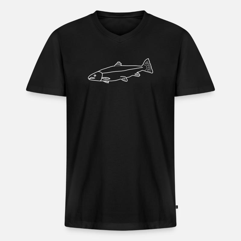 Lachs lineart - Männer Premium Bio T-Shirt mit V-Ausschnitt - Schwarz
