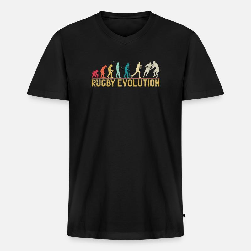 Rugby Evolution Silhouette Design - Männer Premium Bio T-Shirt mit V-Ausschnitt - Schwarz