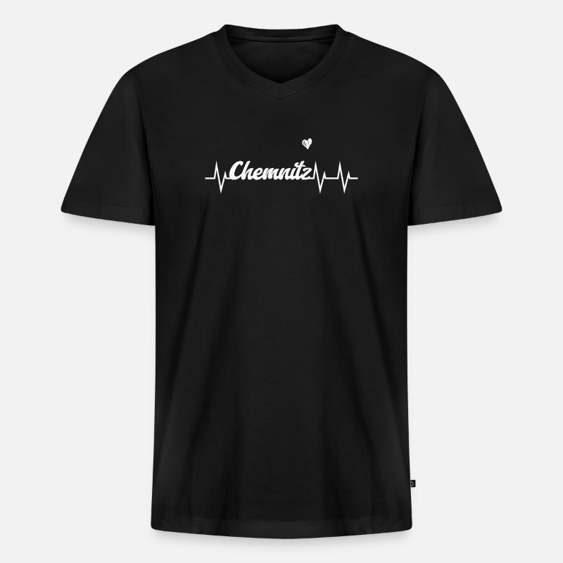 Heartbeat Chemnitz - Männer Premium Bio T-Shirt mit V-Ausschnitt - Schwarz