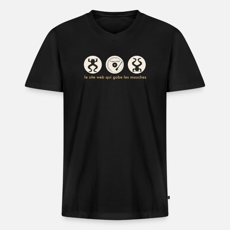 Frog DJ Circle Abzeichen - Männer Premium Bio T-Shirt mit V-Ausschnitt - Schwarz