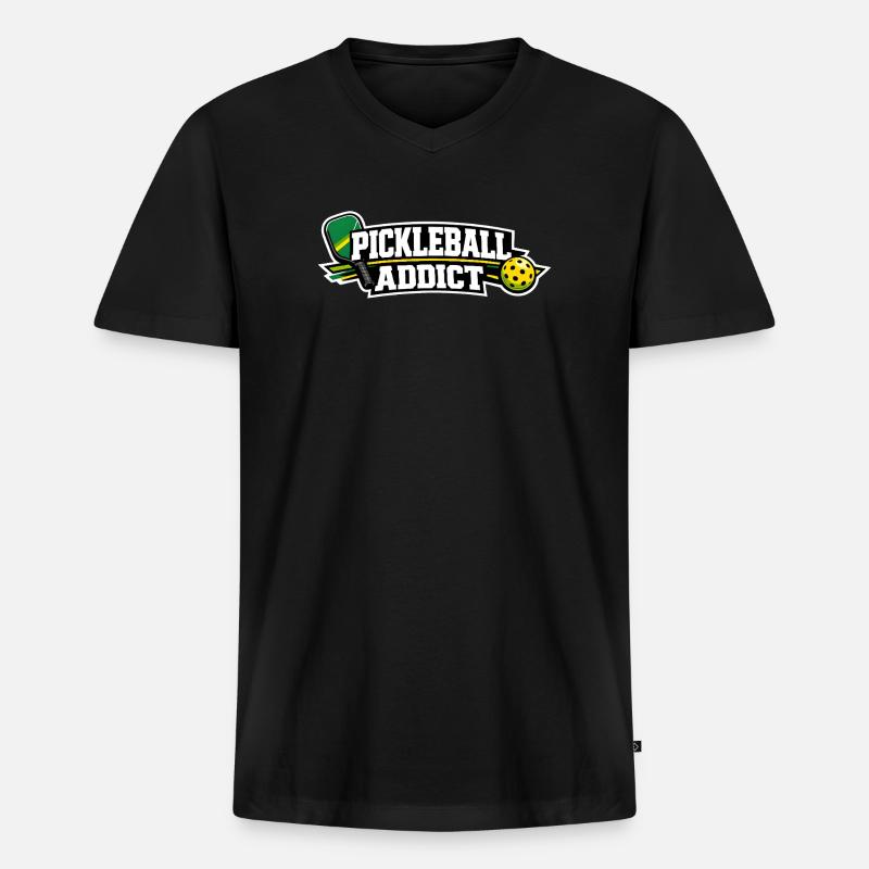 Pickleball Addict Logo - Männer Premium Bio T-Shirt mit V-Ausschnitt - Schwarz