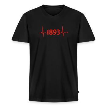 Stuttgart 1893 Herzschlag Puls Liebe - Männer Premium Bio T-Shirt mit V-Ausschnitt - Schwarz - Vorne - Nico (187cm)