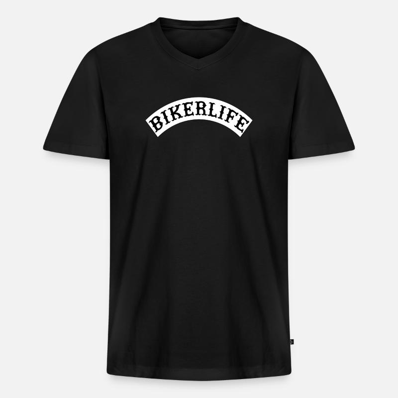 Bikerlife_wappen - Männer Premium Bio T-Shirt mit V-Ausschnitt - Schwarz