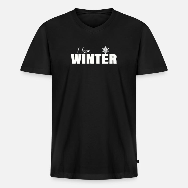 I LOVE WINTER - Männer Premium Bio T-Shirt mit V-Ausschnitt - Schwarz