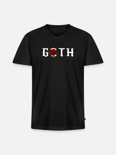 Gothic, Gothic-Thema mit roter Rose - Männer Premium Bio T-Shirt mit V-Ausschnitt - Schwarz