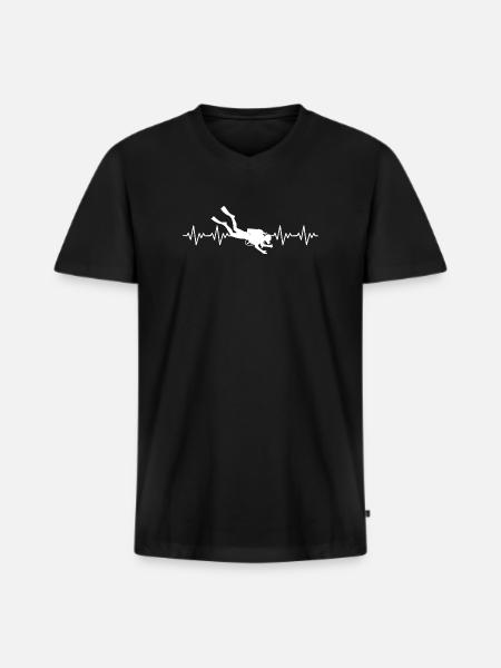 Diver Diver Diving ECG Heartbeat - Men's Premium Organic T-shirt with V-neck - black