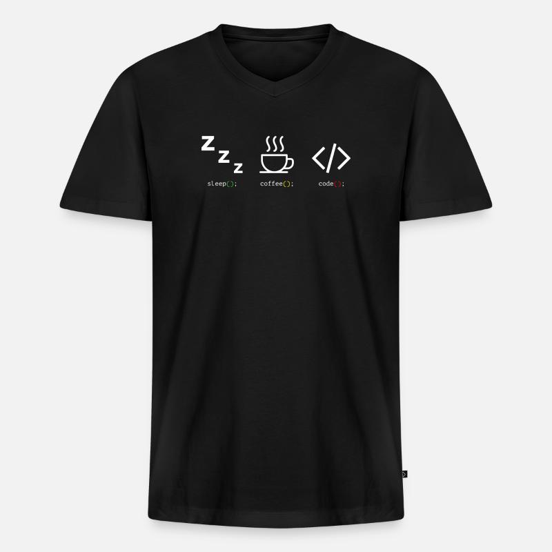 Code Café Sommeil Trio - T-shirt encolure en V Premium bio Homme - noir