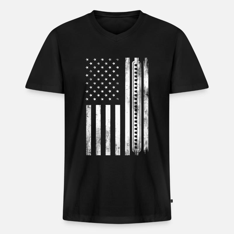 Harmonica Playing Gift - Men's Premium Organic T-shirt with V-neck - black