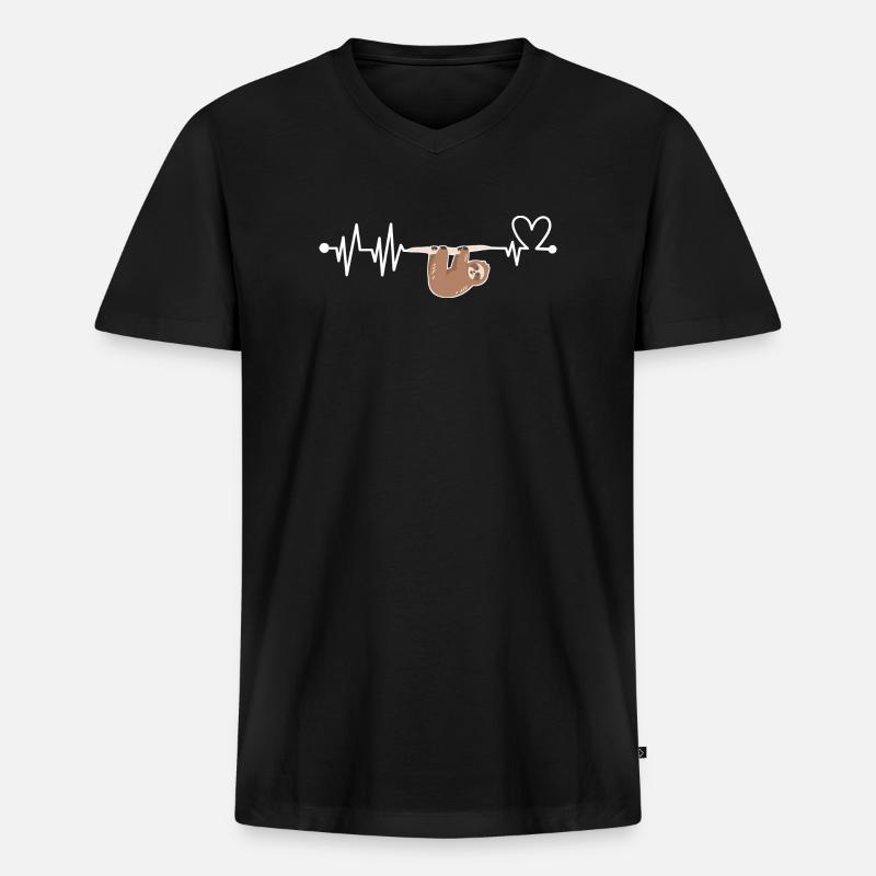 Faultier Herzschlag - Männer Premium Bio T-Shirt mit V-Ausschnitt - Schwarz