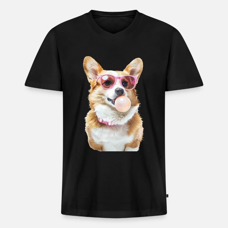 Corgi - Männer Premium Bio T-Shirt mit V-Ausschnitt - Schwarz