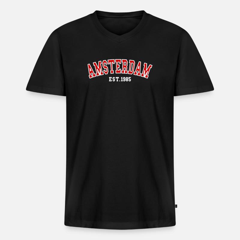 Amsterdam Est.1985 - Männer Premium Bio T-Shirt mit V-Ausschnitt - Schwarz
