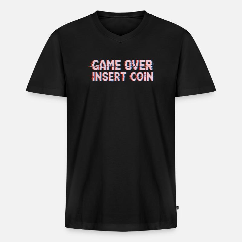 Retro Arcade Spielende Pixelglitch - Männer Premium Bio T-Shirt mit V-Ausschnitt - Schwarz