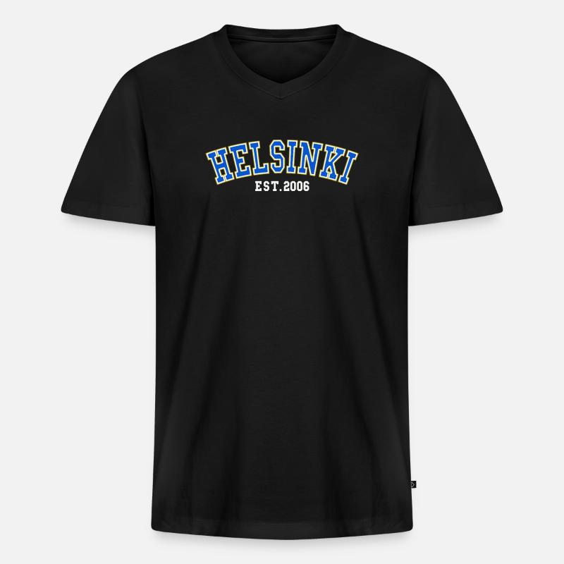 Helsinki Est. 2006 - Männer Premium Bio T-Shirt mit V-Ausschnitt - Schwarz