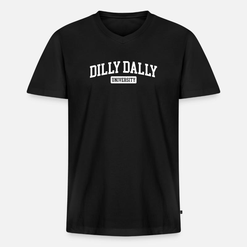Dilly Dally University Procrastinate Dreschen - Männer Premium Bio T-Shirt mit V-Ausschnitt - Schwarz