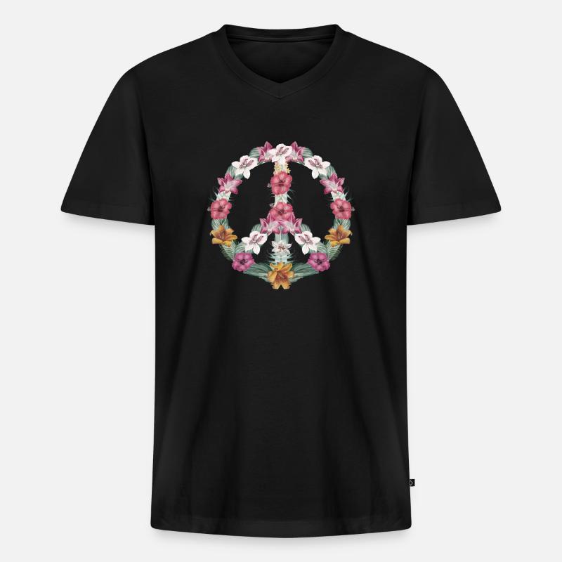 Blume Frieden - Männer Premium Bio T-Shirt mit V-Ausschnitt - Schwarz