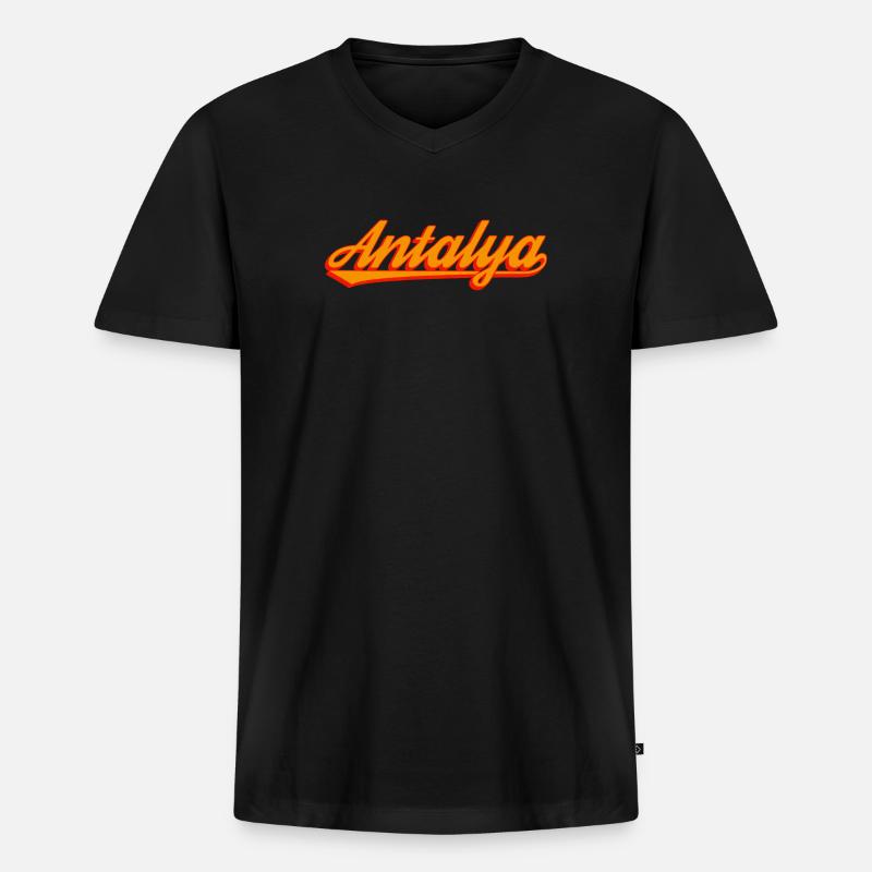 Antalya Sunset Script - Männer Premium Bio T-Shirt mit V-Ausschnitt - Schwarz