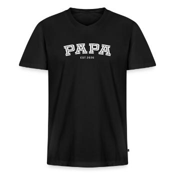 Papa Est. 2026 - Männer Premium Bio T-Shirt mit V-Ausschnitt - Schwarz - Vorne - Nico (187cm)