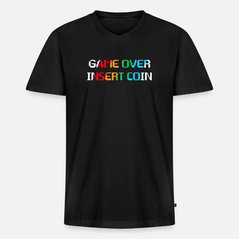 Game Over Münze einwerfen (dunkel) - Männer Premium Bio T-Shirt mit V-Ausschnitt - Schwarz