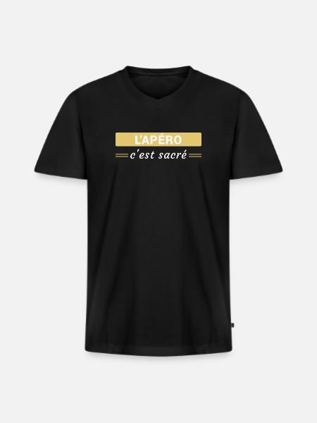 L'Apéro, c'est Sacré - T-shirt encolure en V Premium bio Homme - noir