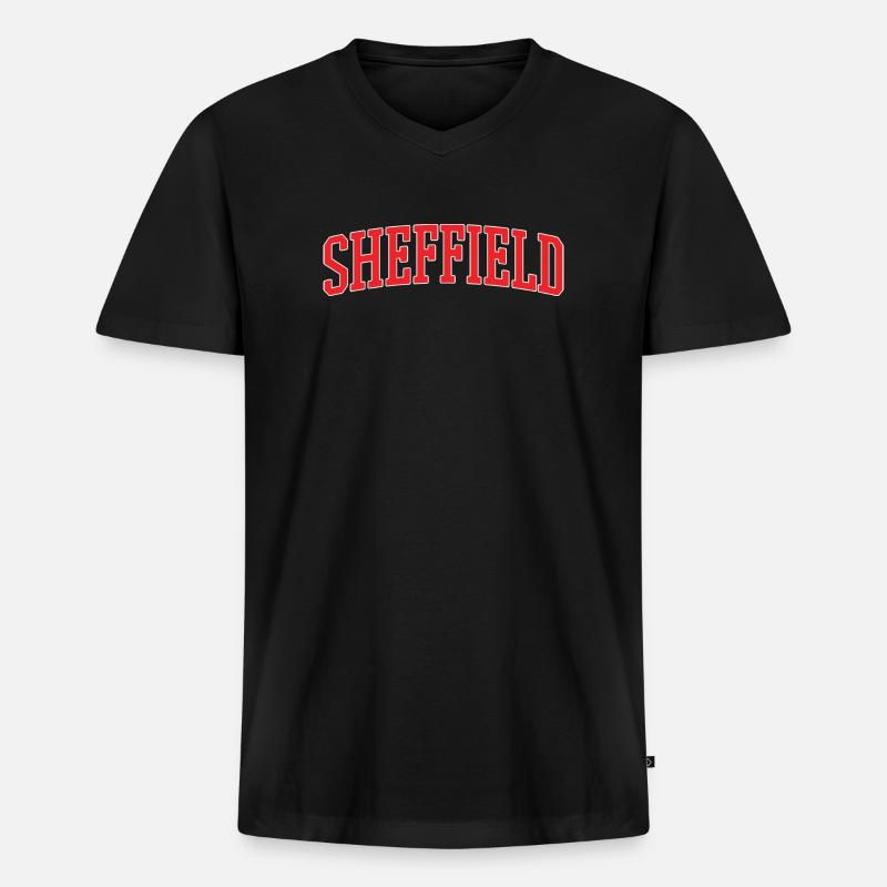 Sheffield Retro Varsity Lettering - Männer Premium Bio T-Shirt mit V-Ausschnitt - Schwarz