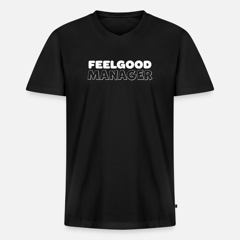 Feelgood Manager Design Tshirt white - Männer Premium Bio T-Shirt mit V-Ausschnitt - Schwarz