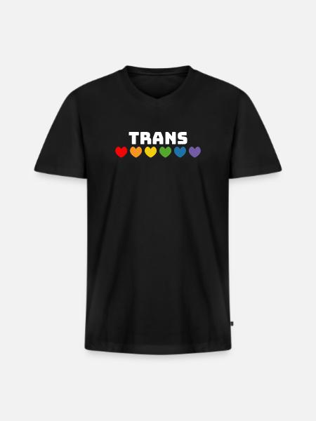 Regenbogenherzchen Trans weiss - Männer Premium Bio T-Shirt mit V-Ausschnitt - Schwarz