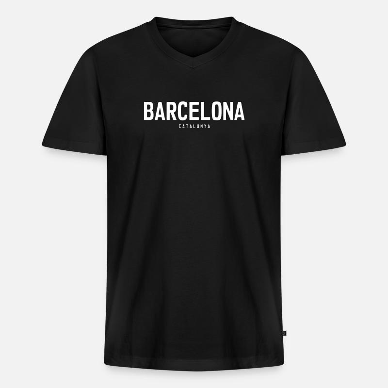 Barcelona Bold Typographic Emblem - Männer Premium Bio T-Shirt mit V-Ausschnitt - Schwarz