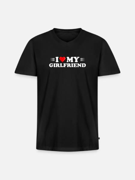 I Love My Girlfriend Distressed - Men's Premium Organic T-shirt with V-neck - black