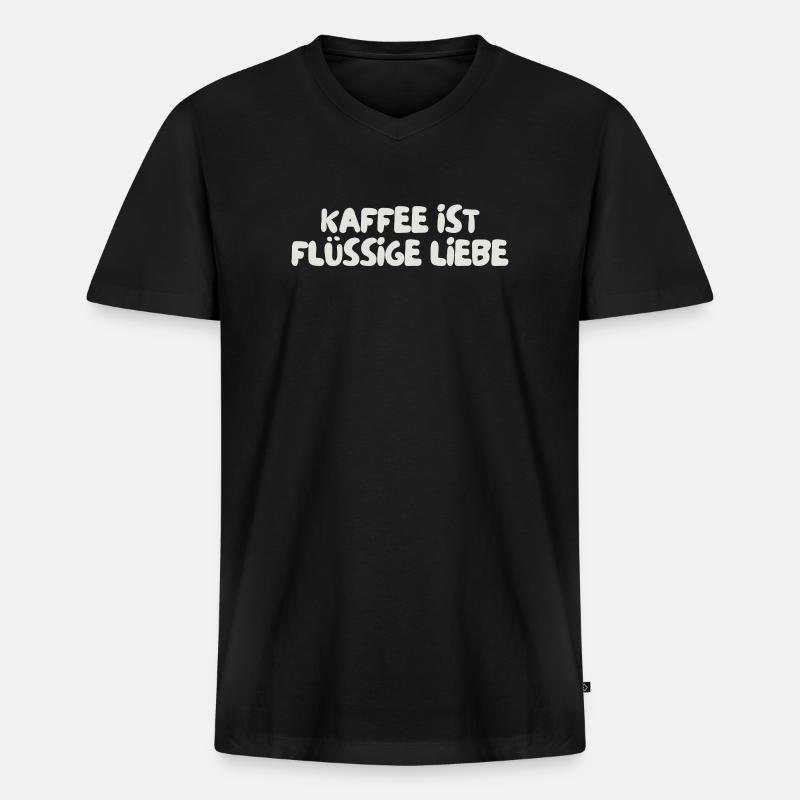 Kaffee ist flüssige Liebe - Männer Premium Bio T-Shirt mit V-Ausschnitt - Schwarz