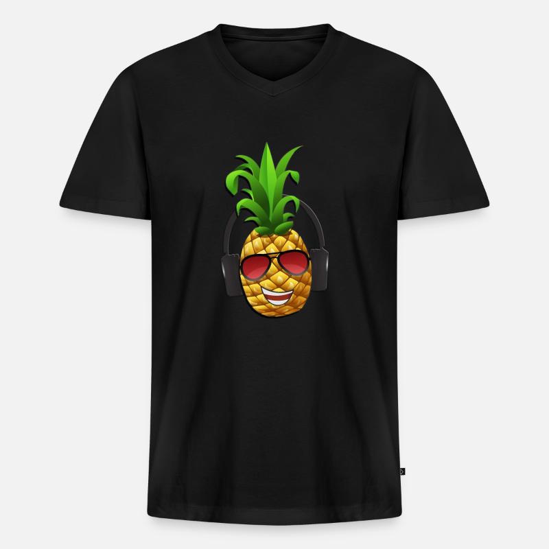 Fröhliche Ananas - Männer Premium Bio T-Shirt mit V-Ausschnitt - Schwarz