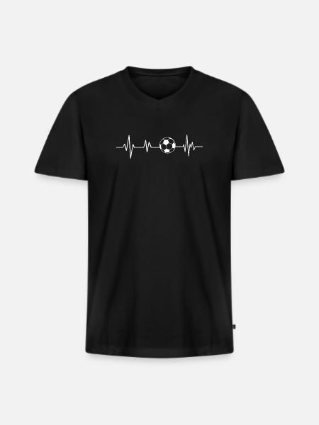 Herzschlag Fußball - Männer Premium Bio T-Shirt mit V-Ausschnitt - Schwarz