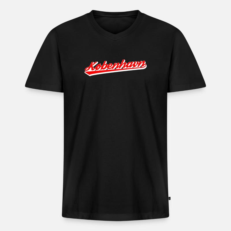 København Script Retro Logo - Männer Premium Bio T-Shirt mit V-Ausschnitt - Schwarz
