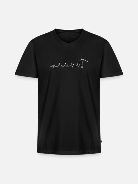 Herzschlag-Golf - Männer Premium Bio T-Shirt mit V-Ausschnitt - Schwarz