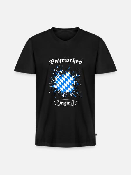 Bayrisches Original Bayern Bavaria - Männer Premium Bio T-Shirt mit V-Ausschnitt - Schwarz