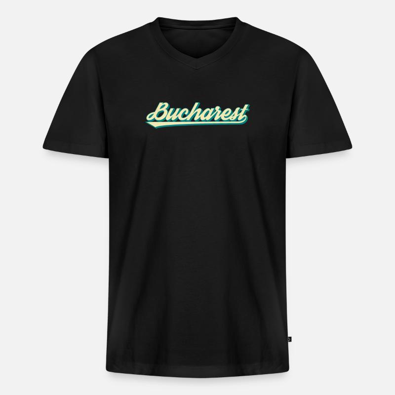 Bucharest Retro Script - Männer Premium Bio T-Shirt mit V-Ausschnitt - Schwarz
