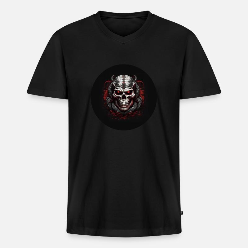 Dekorativer Schädel mit Schlangen - Männer Premium Bio T-Shirt mit V-Ausschnitt - Schwarz