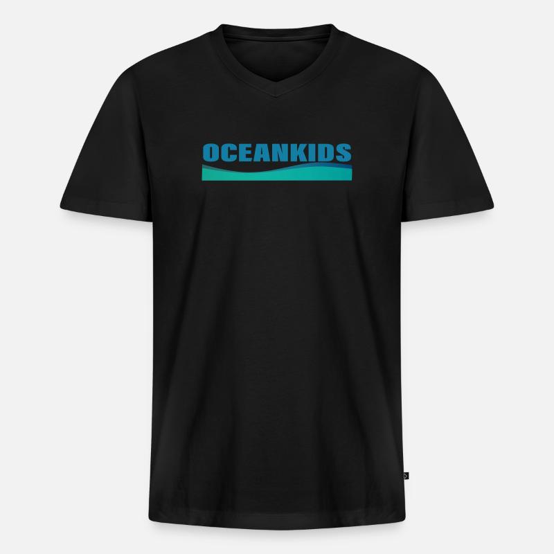 OCEANKIDS - Männer Premium Bio T-Shirt mit V-Ausschnitt - Schwarz