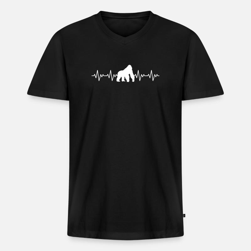 Gorilla EKG Herzschlag - Männer Premium Bio T-Shirt mit V-Ausschnitt - Schwarz