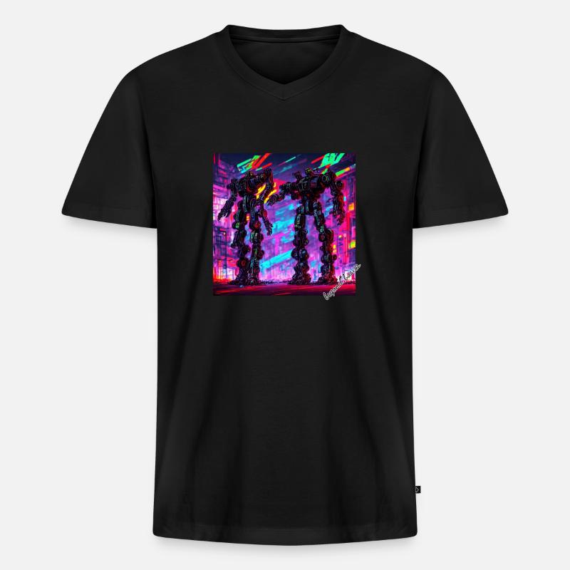 Neon Mechas - Männer Premium Bio T-Shirt mit V-Ausschnitt - Schwarz