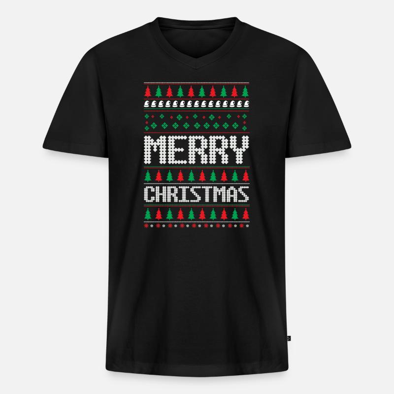 Frohe Liftmas Hässlicher Weihnachtspullover - Männer Premium Bio T-Shirt mit V-Ausschnitt - Schwarz
